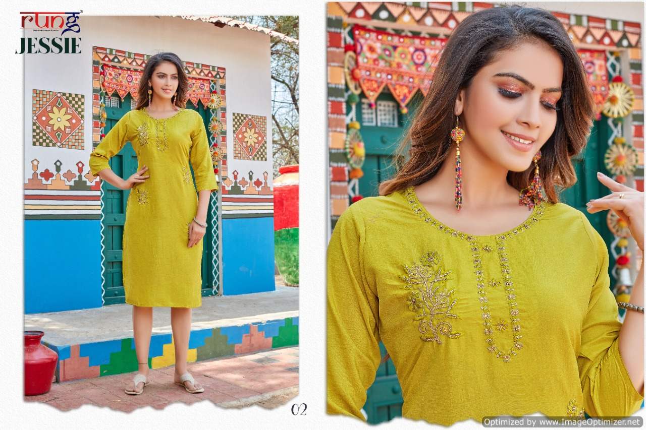 Rung Jessie Party Wear Heavy Chinon Silk Designer Kurti Collection